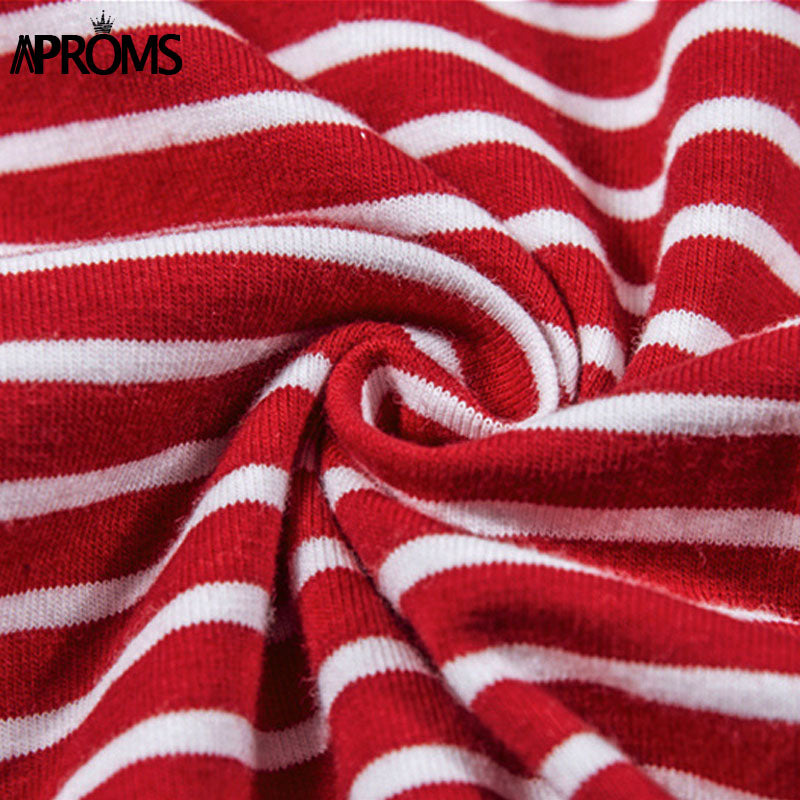 Aproms Retro Red White Stripe Tee Women Short Sleeve Basic T-shirt  Summer 2018 Casual Streetwear Boyfriend Tshirt 90s Baby Tops