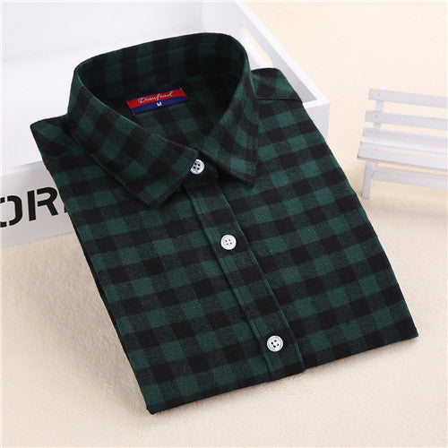 Dioufond Flannel Plaid Shirt Women Shirts Blouses Long Sleeve Plaid Blouse Causal Turn-down Collar Clothes Women Tops Fashion