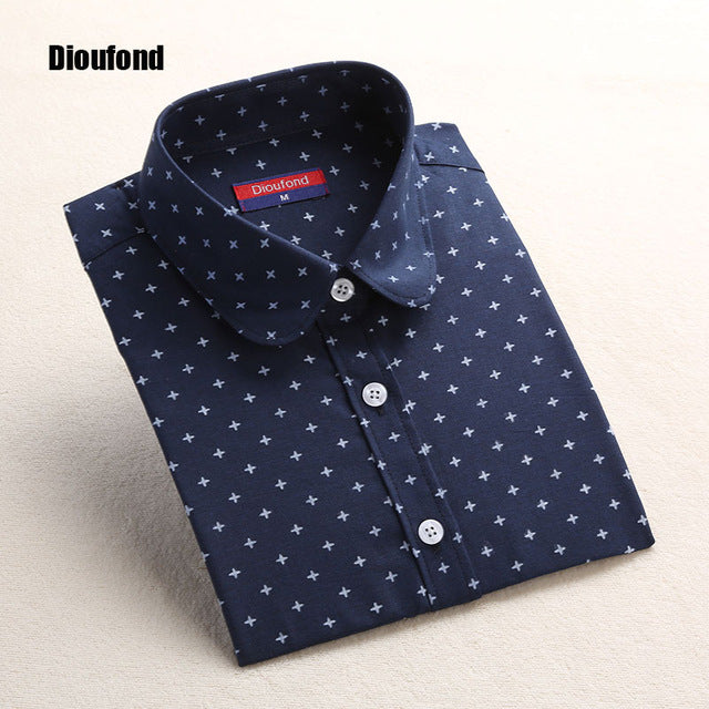 Dioufond White Navy Lips Print Women Blouses Long Sleeve Ladies Office Blouse Shirt  Casual Button Down Blusa 2017 Spring