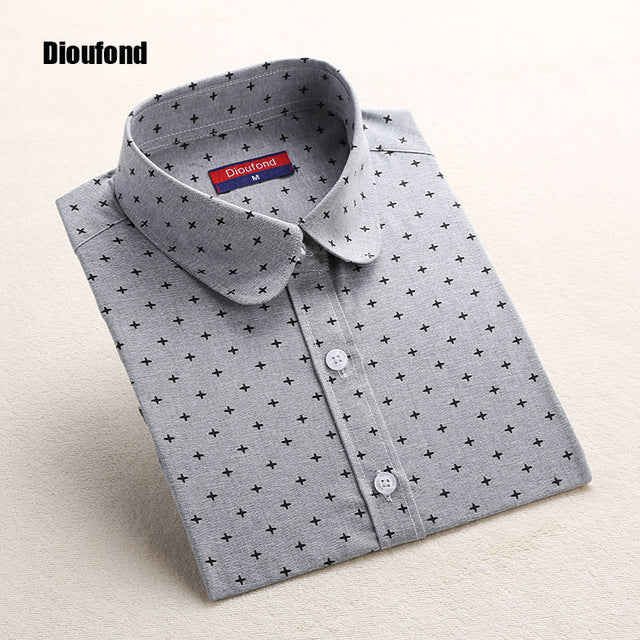 Dioufond White Navy Lips Print Women Blouses Long Sleeve Ladies Office Blouse Shirt  Casual Button Down Blusa 2017 Spring