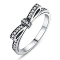 BAMOER Authentic 925 Sterling Silver Sparkling Bow Knot Stackable Ring Micro Pave CZ for Women Wedding Jewelry PA7104