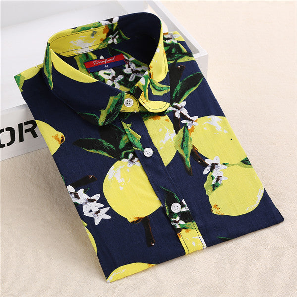 Dioufond Summer Floral Blouse Shirt Women Long Sleeve Tops Cotton Shirts White Navy Blouses Small Flower Blusas Femininas 2016