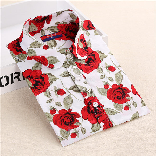 Dioufond Floral Women Blouses Polka Dot  Blouse Long Sleeve Shirt Women Cotton Camisas Femininas Blusa Feminina Ladies Tops