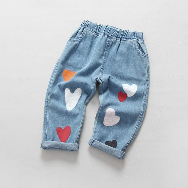 Bear Leader Boys Girls Jeans 2017 Spring Jeans Trousers Cartoon Heart Print Kids Pants Children Clothing Pantalon Fillette 3-7Y