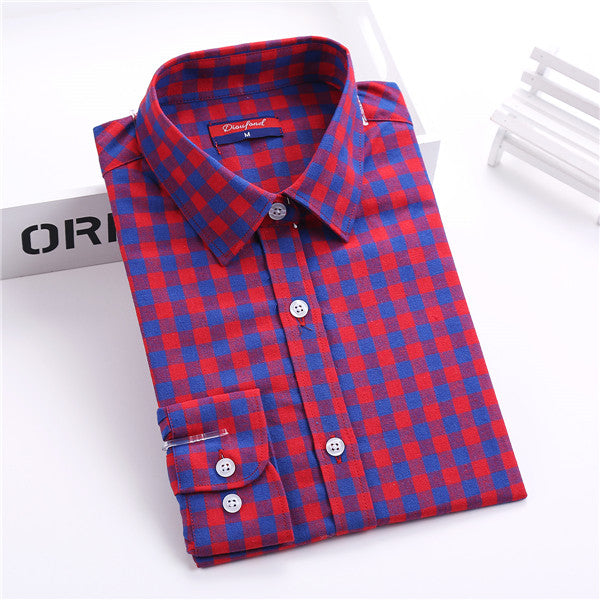 Dioufond Autumn Plaid Shirt Women Blouses Long Sleeve Blouse Women Shirts Plaid Blusas Femininas Flannel Womens Tops Fashion