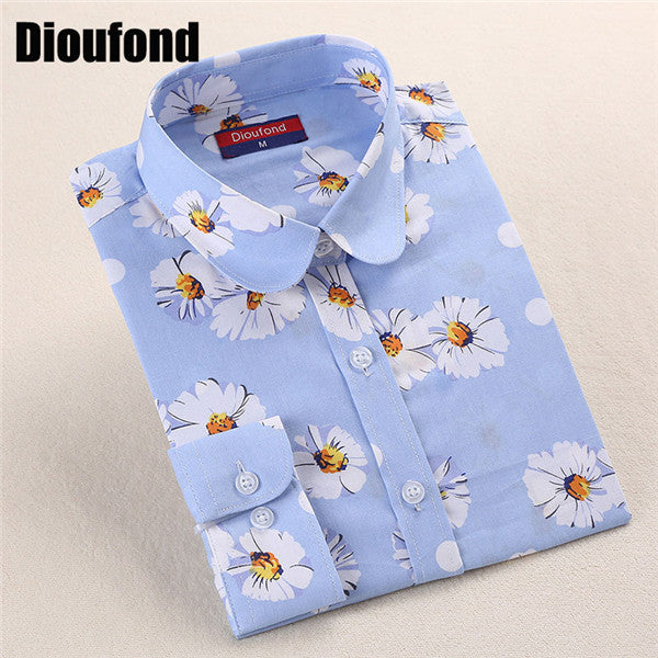 Dioufond White Red Floral Women Blouses 2017 Summer Long Sleeve Cotton Blouse Shirt Women Tops 5XL Plus Size Blusas Feminina