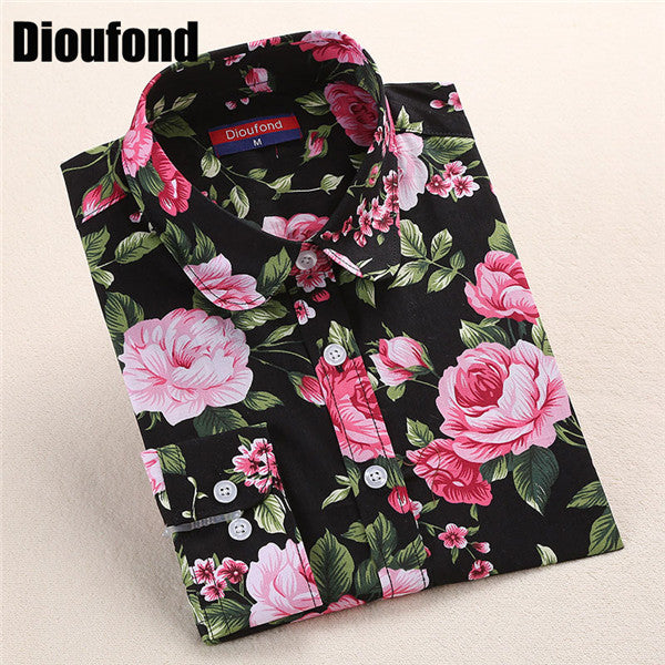 Dioufond White Red Floral Women Blouses 2017 Summer Long Sleeve Cotton Blouse Shirt Women Tops 5XL Plus Size Blusas Feminina