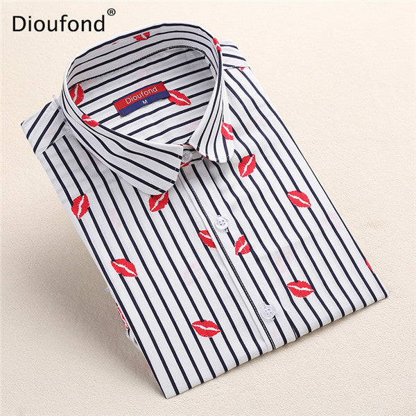 Dioufond Black Flower Print Blouse Women Turn Down Collar Button Down Blouse Shirt Casual Cotton Shirts Plus Size S-5XL 2017