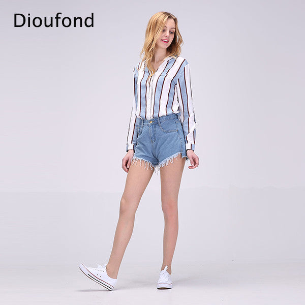 Dioufond Chiffon Red Female Blouse Shirt Causal Summer 2017 Girls White Blouse Women Striped Shirt Blusas Cute Loose Shirts Tops