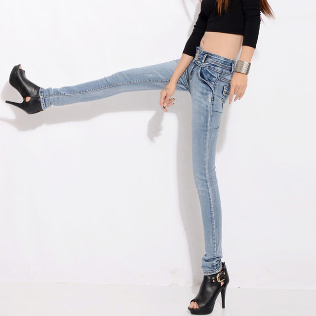 HEE GRAND 2017 Long Skinny Pencil Woman Jeans High Waist Elastic Denim Pants Female Washed Stretch Jeans Casual Bleached WKP314