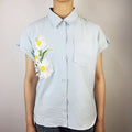 Dioufond Short Sleeve Blouse Summer Floral Appliques Shirts Women White Blouse Shirt Turn-down Collar Blouses New Blusas 2017