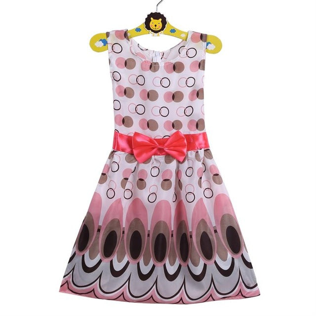 TANGUOANT Girl dress, Princess Bow Belt dress Circle Bubble Peacock print kids clothes, girl's Party dresses 2-11Y free shipping