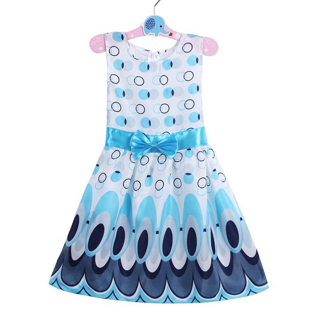 TANGUOANT Girl dress, Princess Bow Belt dress Circle Bubble Peacock print kids clothes, girl's Party dresses 2-11Y free shipping