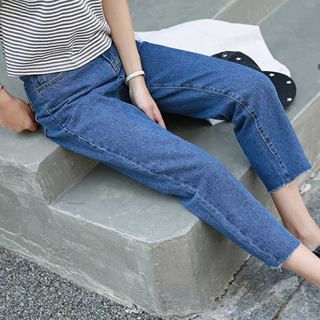 HEE GRAND  Washed Loose Harem Pants Jeans for Women Jeans High Waist Jeans Women Denim Ankle-Length Pants Women Trousers WKN485