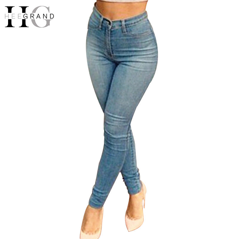 HEE GRAND Women High Waist Denim Jeans Vintage Slim Pencil Jeans High Quality Blue Denim Skinny Pants Causal Simple Femme WKN529