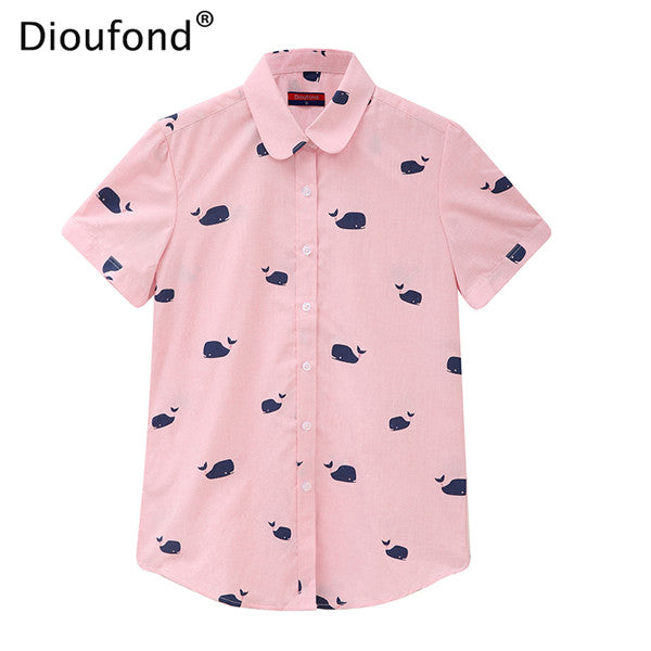 Dioufond Summer Short Sleeve Animal Print Blouses New Turn Down Collar Cotton Casual Women Shirts Plus Size 5XL Tops 2017