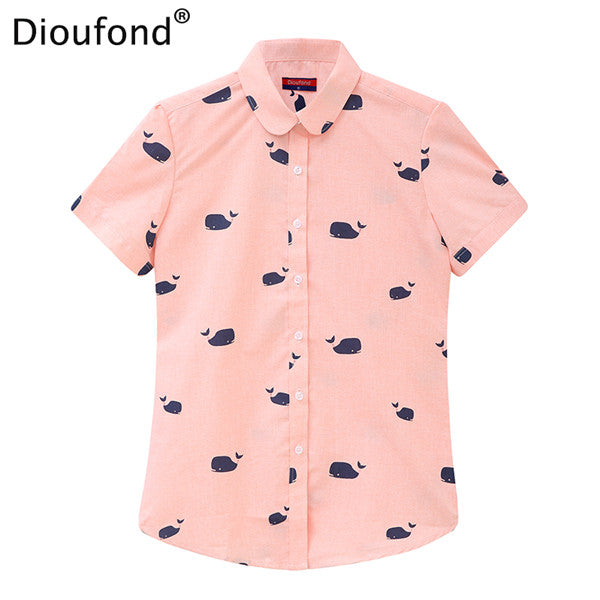 Dioufond Summer Short Sleeve Animal Print Blouses New Turn Down Collar Cotton Casual Women Shirts Plus Size 5XL Tops 2017