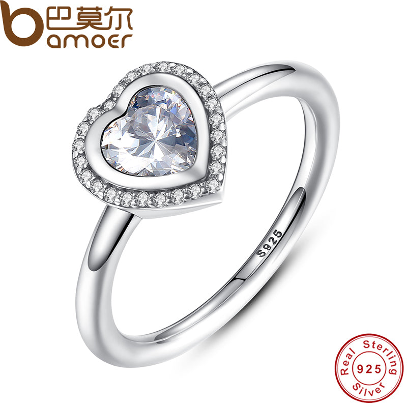 BAMOER 2016 Spring Collection 925 Sterling Silver Sparkling Love Heart Ring Women Jewelry Saint Valentine's Day Gift PA7135