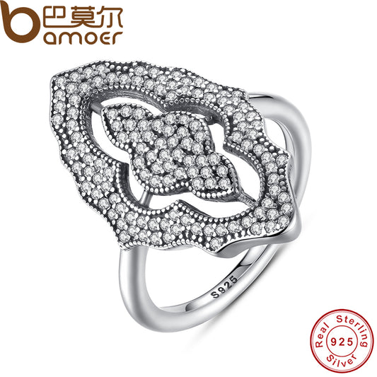 BAMOER 2017 New Collection Authentic Sparkling Lace Stunning Ring with Clear CZ Ring 100% 925 Sterling Silver Jewelry PA7153