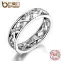 BAMOER Wedding 5mm Width 3 Size High Quality White Crystals 925 Sterling Silver Finger Ring for Women Fine Jewelry SCR002
