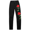 HEE GRAND Stereo Rose Embroidered Women Pencil Pants 2017 Spring Summer Black Female Jeans High Waist Knee Holes Denim WKN552