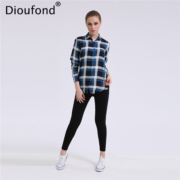 Dioufond Casual Plaid Women Blouses Red Black Check Boyfriend Style Long Sleeve Shirts Loose Camisa Tops Autumn  Plus Size 2017