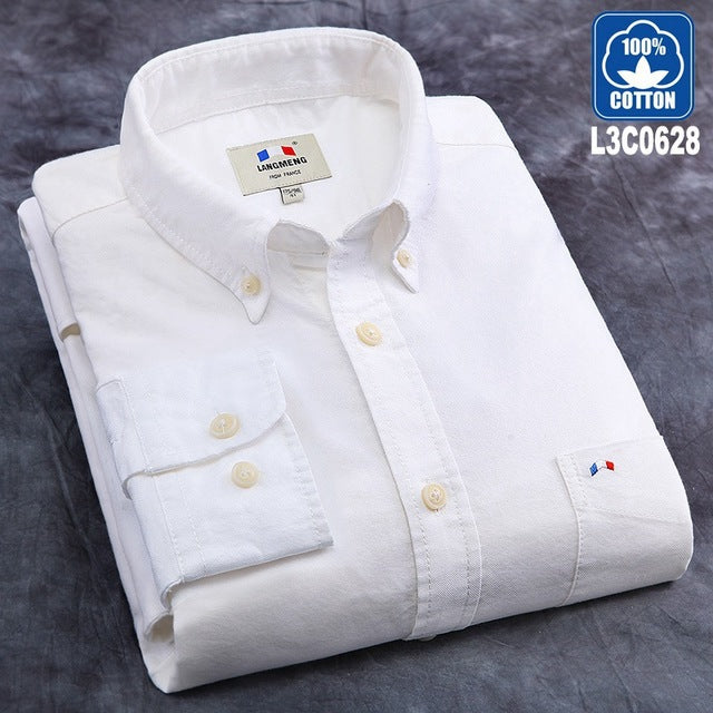 Langmeng 2017 brand 100% cotton solid striped shirt men spring casual shirts oxford dress shirt camisa masculina white black