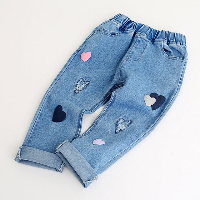 Bear Leader Boys Girls Jeans 2017 Autumn Jeans Trousers Heart Hole Embroidery Kids Pants Children Clothing Pantalon Fillette