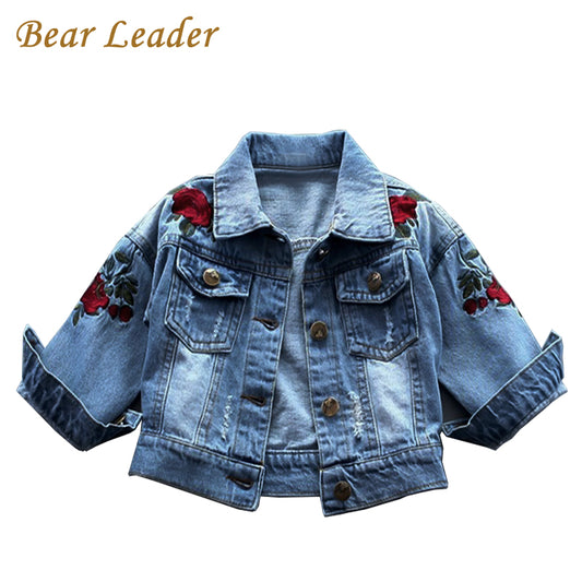 Bear Leader Girls Jacket 2017 New Autumn&Winter Denim Jacket Rose Flower Embroidery Vintage Jeans Jackets for Girl Toddler Baby