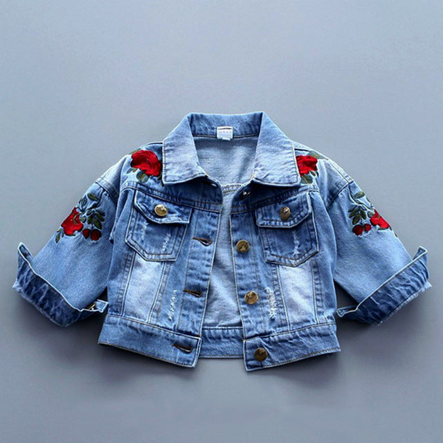 Bear Leader Girls Jacket 2017 New Autumn&Winter Denim Jacket Rose Flower Embroidery Vintage Jeans Jackets for Girl Toddler Baby