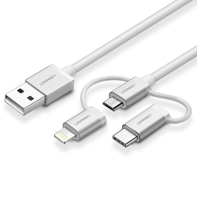 Ugreen 3 in 1 Lightning USB Cable For iPhone 6 7 5 Micro USB Cable Fast Charging USB Type C For Android Phone Mobile Phone Cable