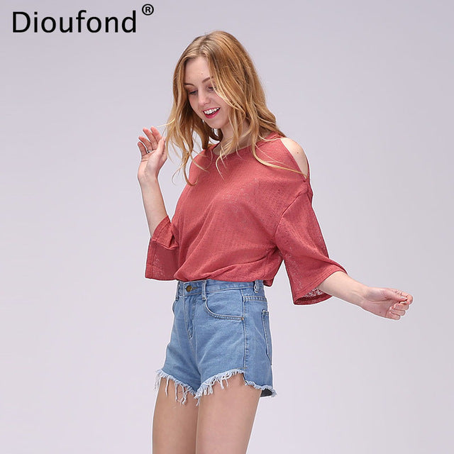 Dioufond Women Off Shoulder Autumn Blouse Short Strapless O-Neck Transparent Clothing Womens Shirts Fashion Blusas Women 2017