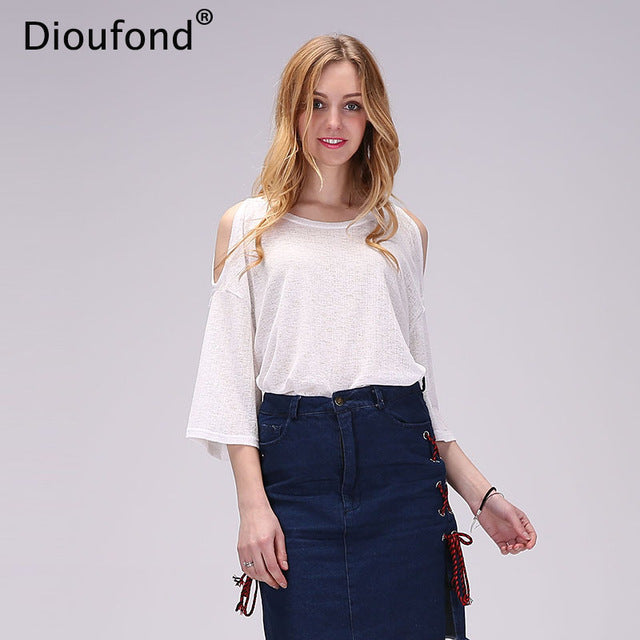 Dioufond Women Off Shoulder Autumn Blouse Short Strapless O-Neck Transparent Clothing Womens Shirts Fashion Blusas Women 2017