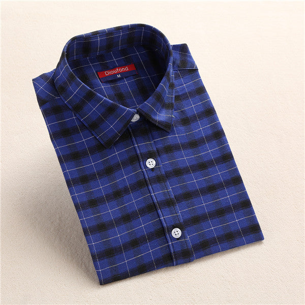 Dioufond Autumn Plaid Shirt Women Blouses Long Sleeve Blouse Women Shirts Plaid Blusas Femininas Flannel Womens Tops Fashion