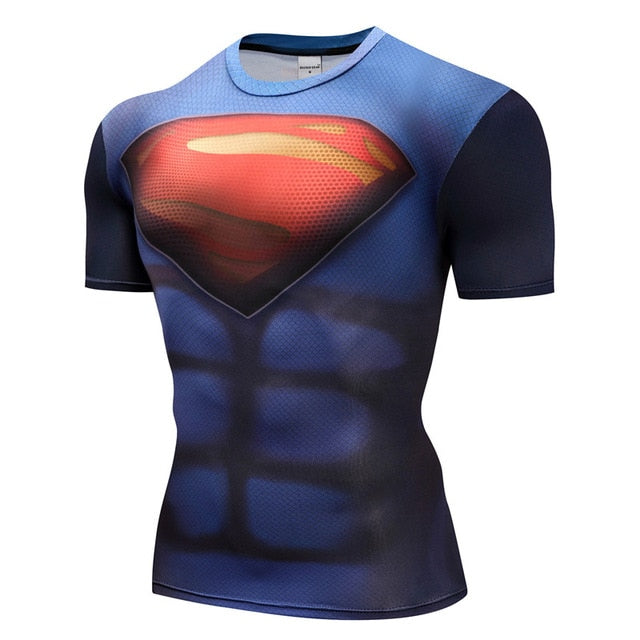 Superman Tshirts Men Compression Shirts Batman Tops The Flash T-shirts Fitness Crossfit Tees Bodybuilding camiseta rashguard