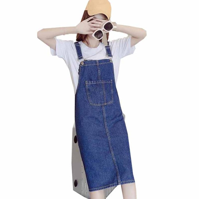 2017 Womens Vintage Spaghetti Straps Loose Split Summer Casual Party Jean Denim Look Strap Dress Straight Long Vestido