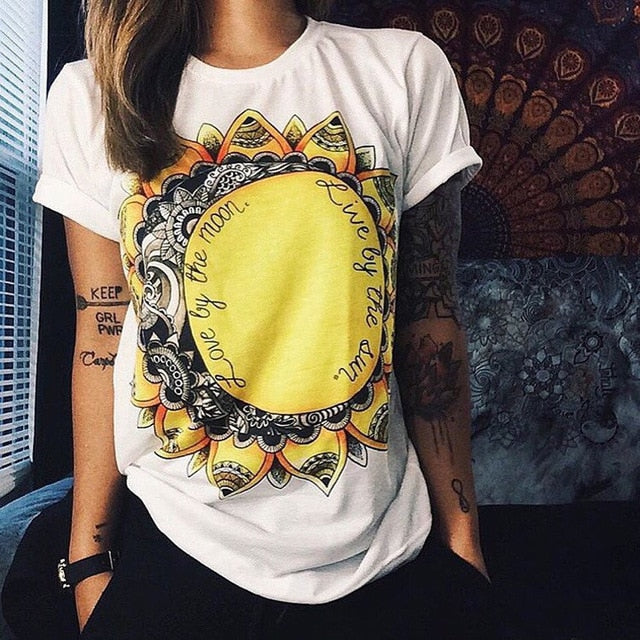 CDJLFH 2017 Summer Top Shirts Women T Shirt Graffiti Print Tshirt Plus Size T-shirt Tees Tops Fashion White Black S M L XL XXL