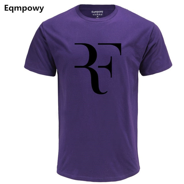 Eqmpowy Fashion Roger Federer RF Print T-Shirt Men Short Sleeve Tshirts Tops Hip Hop T shirt homme Man cotton casual T shirts