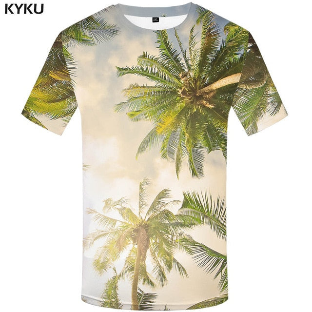 KYKU Brand Coconut Trees T shirt Sunlight Tops Beach Tees Hawaii Clothes  Clothing  Tshirt Men 3d T-shirt Mens Hip hop Ftness