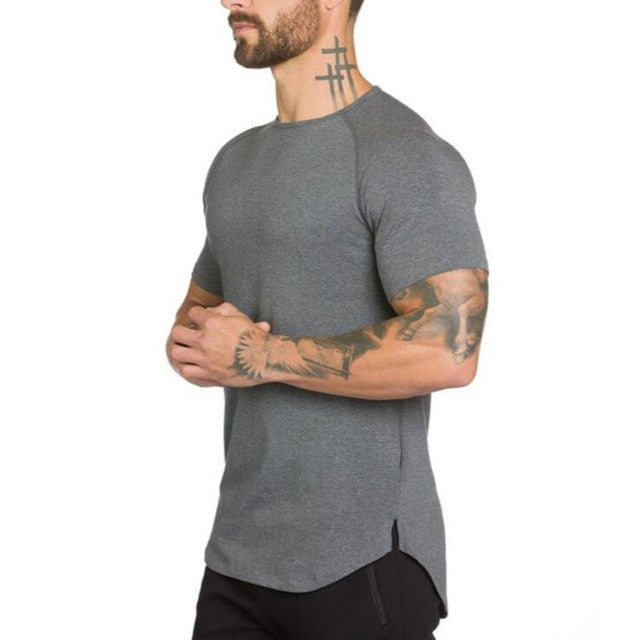 Brand gyms clothing fitness t shirt men fashion extend hip hop summer short sleeve t-shirt cotton bodybuilding muscle tshirt man