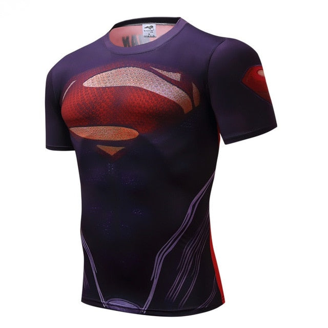 Superman Tshirts Men Compression Shirts Batman Tops The Flash T-shirts Fitness Crossfit Tees Bodybuilding camiseta rashguard