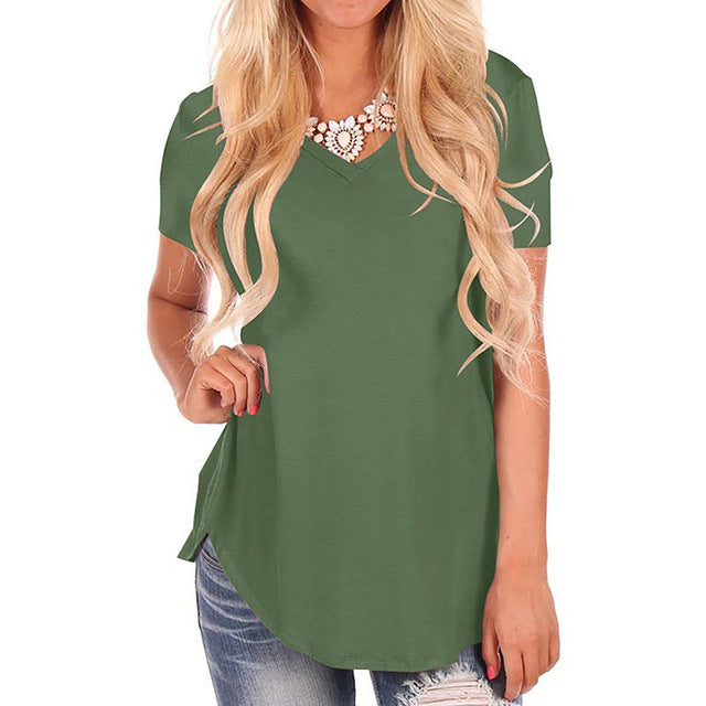 Summer T Shirt Women 2018 Solid Top Short Sleeve V Neck Ladies T Shirt Casual Loose Cotton Basic Shirt Plus Size Feminina Tshirt