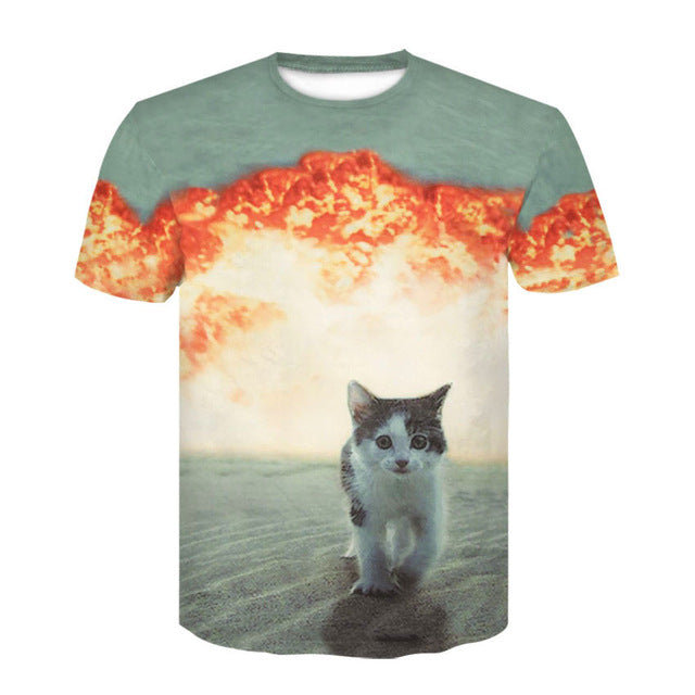 Cat tshirt men 3D Cute Cat T-shirts Women Summer Tops Tees Print Animal T shirt Men o-neck short sleeve Fashion cothes Plus Size