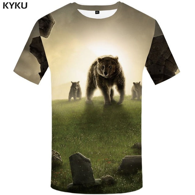 KYKU Bear Tshirt Men Animal T Shirt Punk Rock Funny T Shirts Hip Hop Tee 3d T-shirt Black Cool Mens Clothing Summer 2018 New