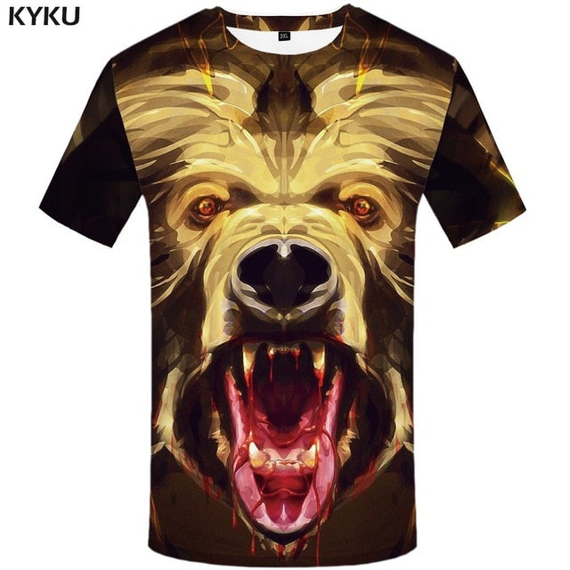 KYKU Bear Tshirt Men Animal T Shirt Punk Rock Funny T Shirts Hip Hop Tee 3d T-shirt Black Cool Mens Clothing Summer 2018 New