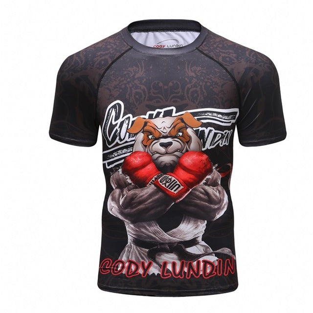 New men's compression t shirt men Fashion Dragon print Quick-drying short sleeves Rashguard BJJ Cross Fit Fitness Tights tshirt