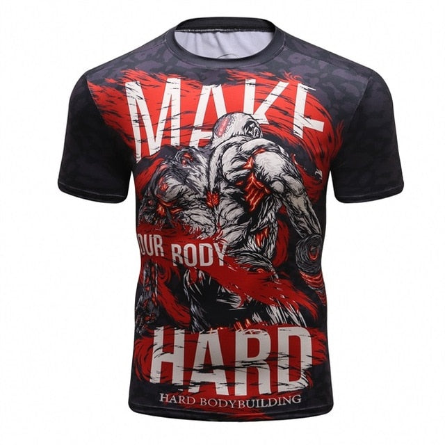 New men's compression t shirt men Fashion Dragon print Quick-drying short sleeves Rashguard BJJ Cross Fit Fitness Tights tshirt