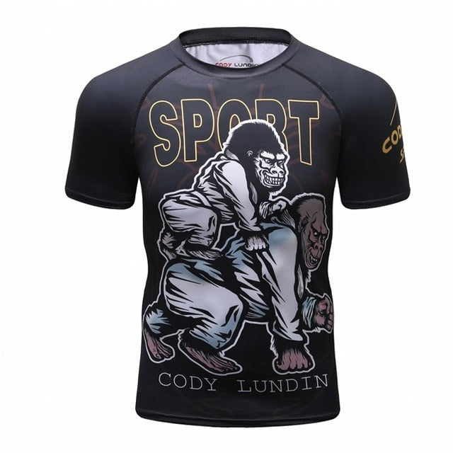 New men's compression t shirt men Fashion Dragon print Quick-drying short sleeves Rashguard BJJ Cross Fit Fitness Tights tshirt