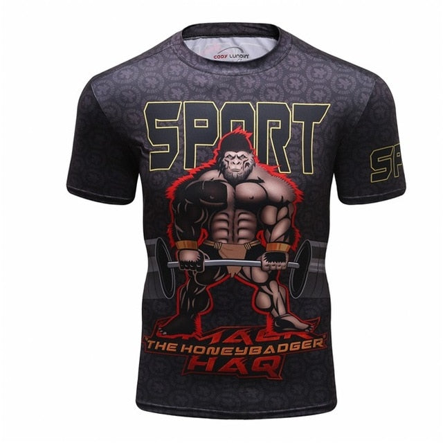 New men's compression t shirt men Fashion Dragon print Quick-drying short sleeves Rashguard BJJ Cross Fit Fitness Tights tshirt