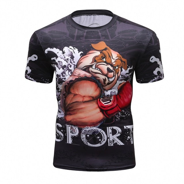 New men's compression t shirt men Fashion Dragon print Quick-drying short sleeves Rashguard BJJ Cross Fit Fitness Tights tshirt